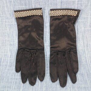 1950s Vintage Black Satin Rhinestone Gloves by Kay Fuchs from West Germany